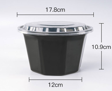 Hot sale (160 sets) disposable nine-cornered American round fast food packaging box with lid (black) (specification: 1500ml) (size: 17.8cm*10.9cm*12cm)