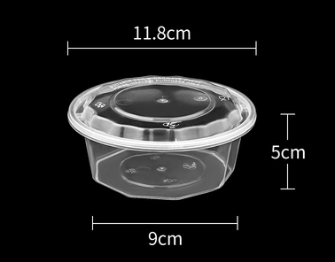 Hot Selling (Set of 300) Disposable Nine-Angle American Round Fast Food Packing Box with Lid (Transparent Color) (Specification: 360ml) (Size: 11.8cm*5cm*9cm)