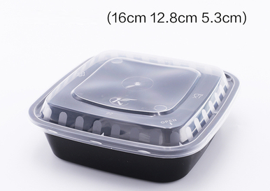 Hot Selling (Set of 200) Disposable Square Raised Lid American Fast Food Packing Box (Black) (Specification: 650ml) (Size: 16cm*12.8cm*5.3cm)