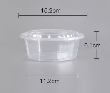 Hot sale (set of 200) disposable nine-cornered American round fast food packaging box with lid (transparent color) (specification: 625ml) (size: 15.2cm*6.1cm*11.2cm)