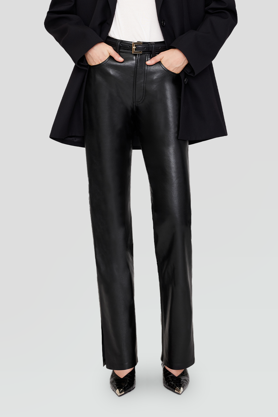 Anine Bing｜ROY 中腰側開衩直筒皮褲