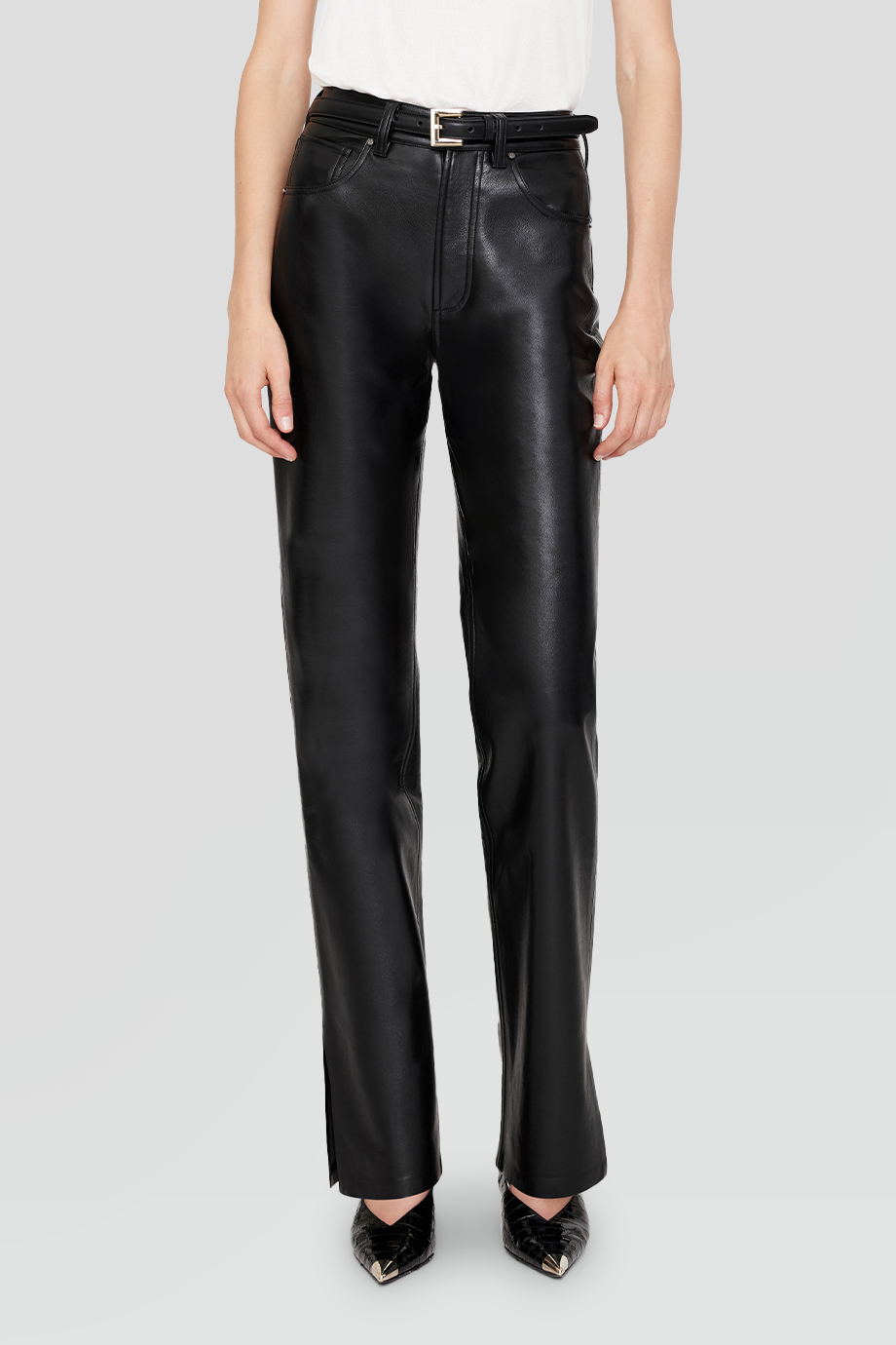 Anine Bing｜ROY 中腰側開衩直筒皮褲