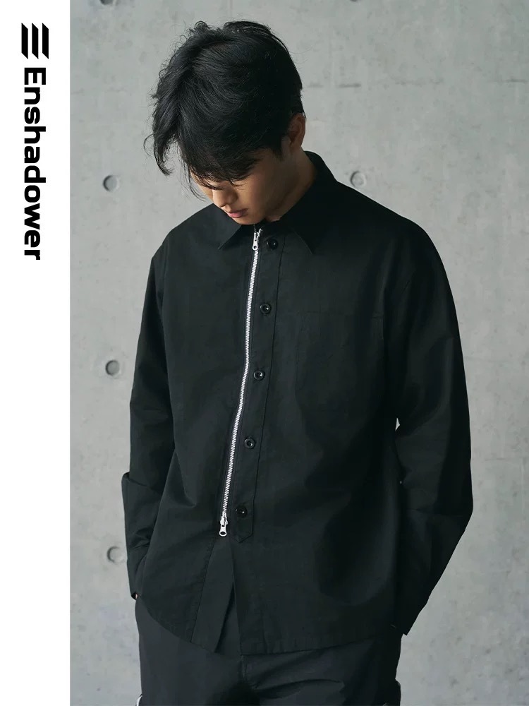 ENshadower隱蔽者 貼布繡金屬拉鍊CleanFit立領長袖襯衫