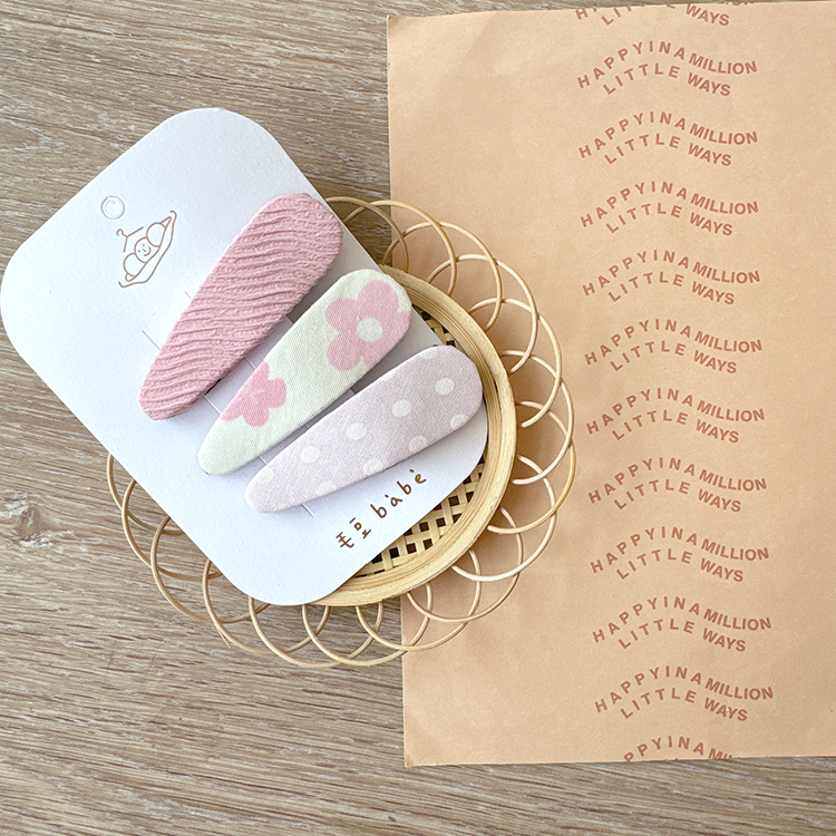 粉色點點印花髮夾