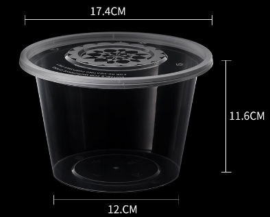 Hot Selling (180 Set) Disposable Takeaway Lunch Box with Lid (1750ml Round Style) (Size: 17.4cm*11.6cm*12cm)