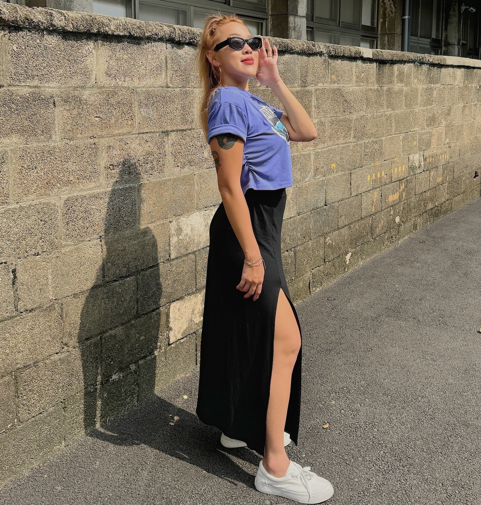 黑色高腰開衩長裙