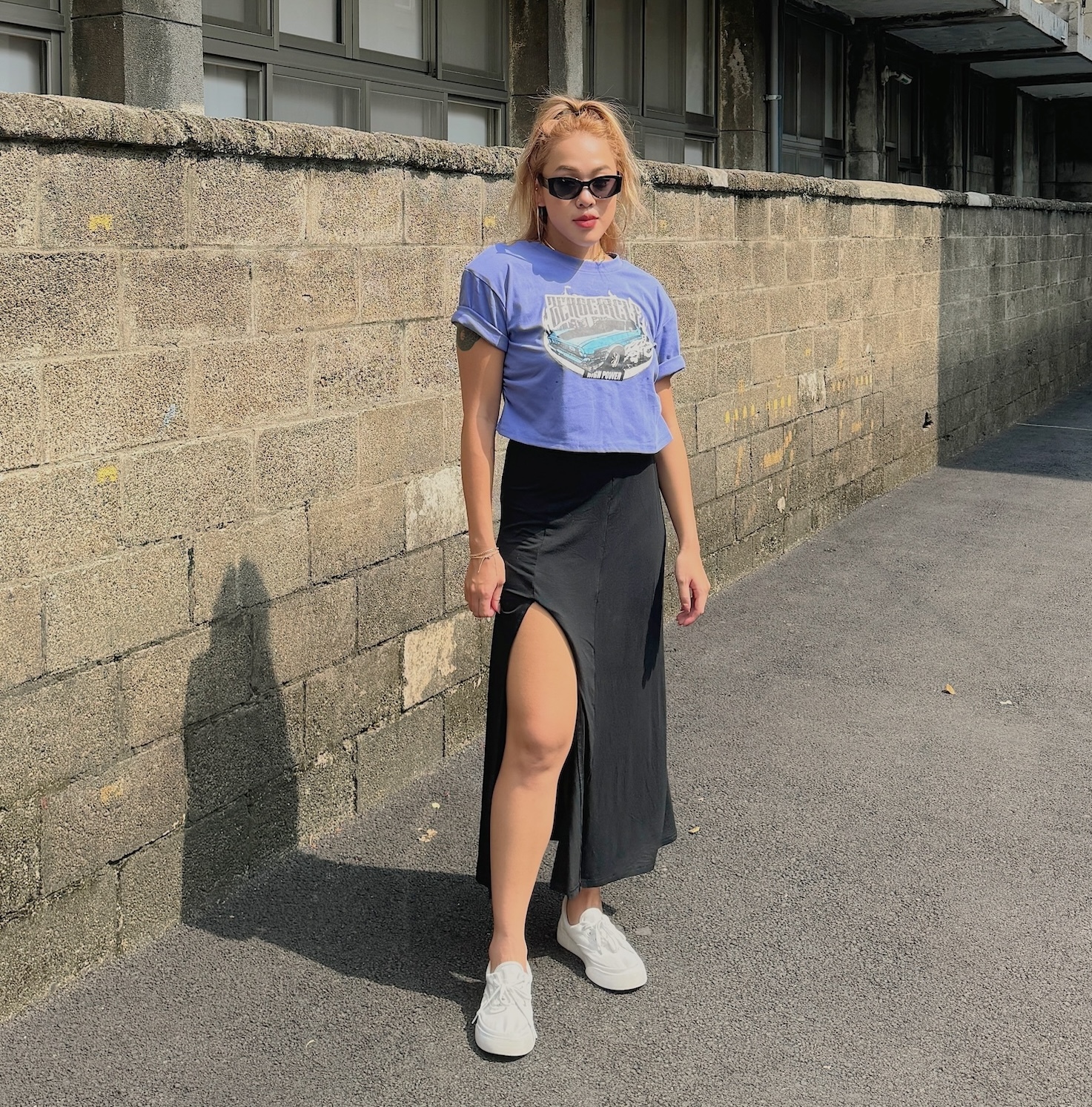 黑色高腰開衩長裙