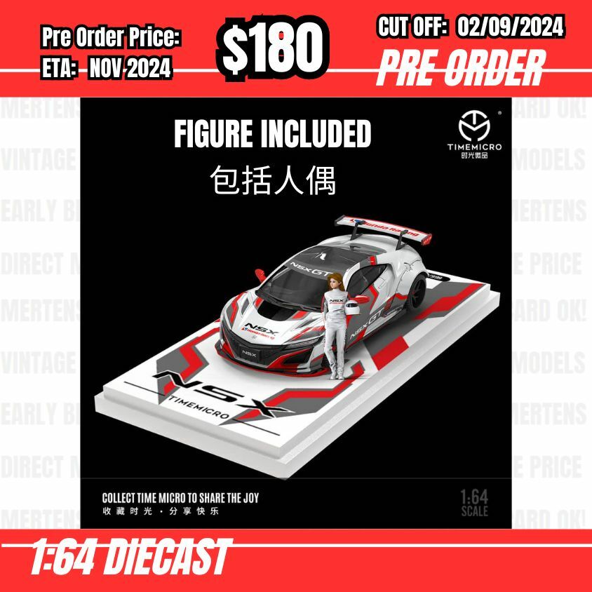 PO-$180 * Time Micro * 1:64 NSX NC2 White/Red w/figure [OD28/08]
