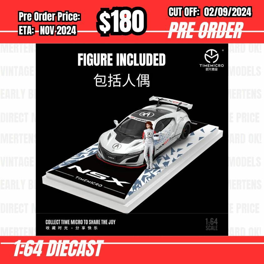 PO-$180 * Time Micro * 1:18 NSX NC2 White/Blue w/figure [OD28/08]