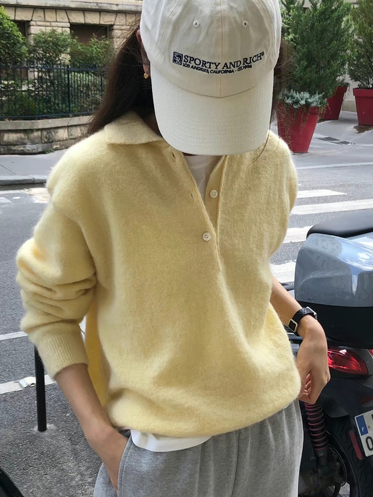 正韓ᴷᴼᴿᴱᴬ 🇰🇷 簡約純色羊毛Polo領針織衫