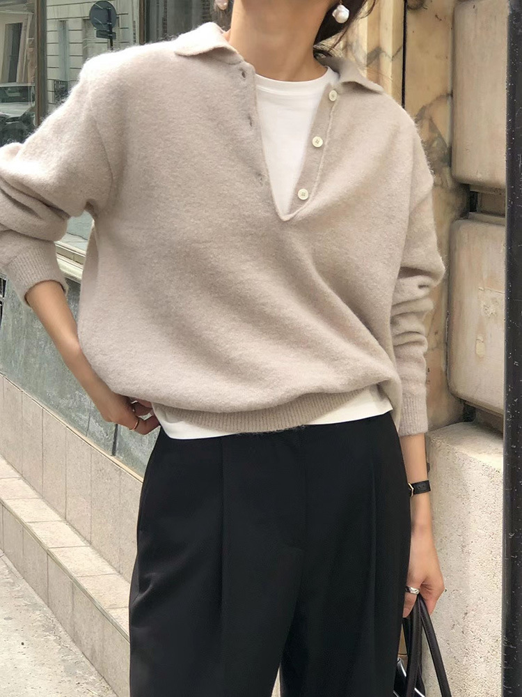 正韓ᴷᴼᴿᴱᴬ 🇰🇷 簡約純色羊毛Polo領針織衫