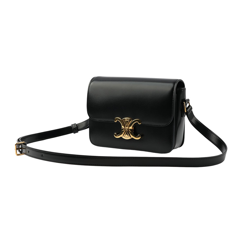 【CELINE】TRIOMPHE凱旋滑面小牛皮小型斜背包(黑色) 188423BF4.38NO