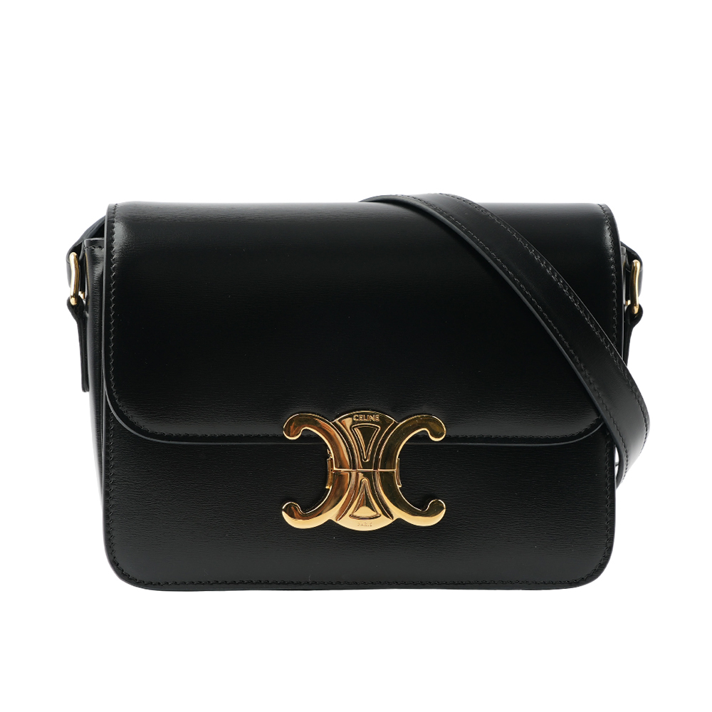 【CELINE】TRIOMPHE凱旋滑面小牛皮小型斜背包(黑色) 188423BF4.38NO