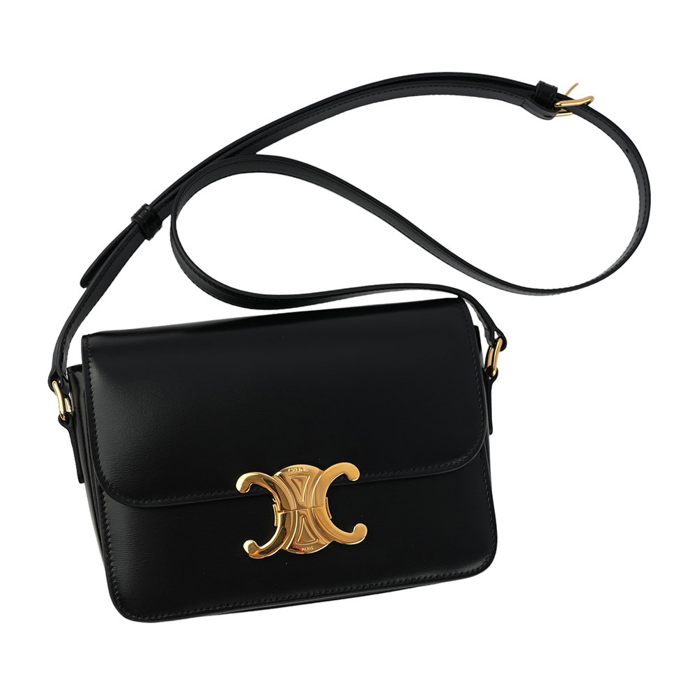 【CELINE】TRIOMPHE凱旋滑面小牛皮小型斜背包(黑色) 188423BF4.38NO