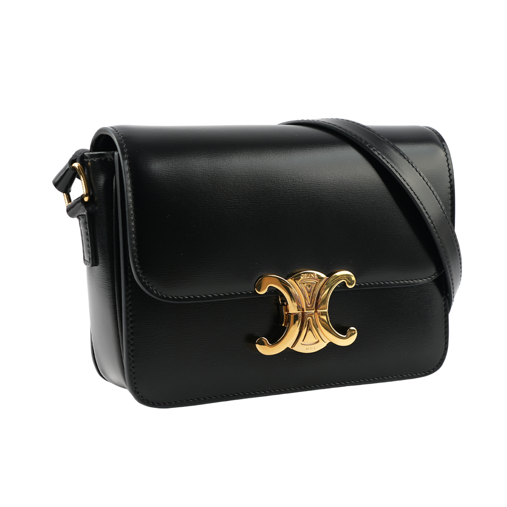 【CELINE】TRIOMPHE凱旋滑面小牛皮小型斜背包(黑色) 188423BF4.38NO