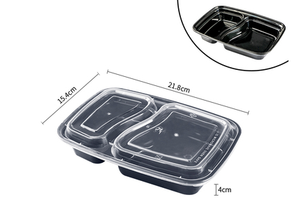 熱賣（150套裝）一次性帶蓋雙格餐盒（黑色）(容量：850ml）（尺寸：15.4cm*21.8cm*4cm）