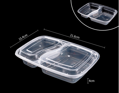 熱賣（150套裝）一次性帶蓋雙格餐盒（透明色）(容量：850ml）（尺寸：15.4cm*21.8cm*4cm）