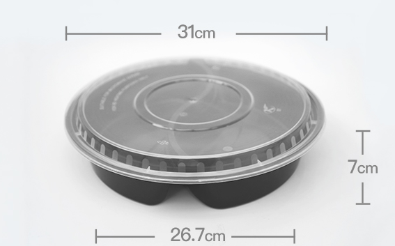 熱賣（40套裝）一次性帶蓋圓形雙味速食打包盒(黑色）（規格：3000ml）（尺寸：31cm*7cm*26.7cm）