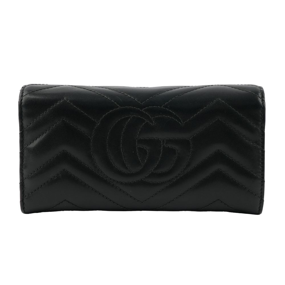 【GUCCI】GG Marmont 牛皮金屬雙G LOGO翻蓋長夾(黑色) 443436 DTD1T 1000