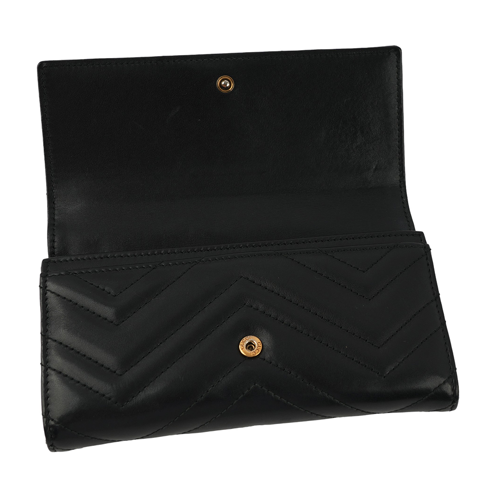 【GUCCI】GG Marmont 牛皮金屬雙G LOGO翻蓋長夾(黑色) 443436 DTD1T 1000