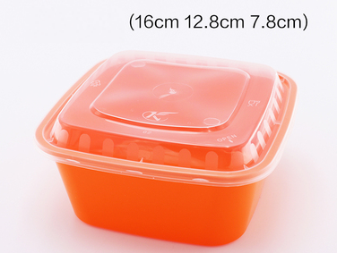 熱賣（200套裝）一次性正方形凸蓋美式速食打包盒(橙色）（規格：1000ml）（尺寸：16cm*12.8cm*7.8cm）