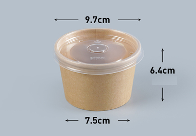 熱賣（500套裝）一次性連蓋牛皮紙圓形打包碗(透明pp蓋）（規格：300ml）（尺寸：9.7cm*6.4cm*7.5cm）