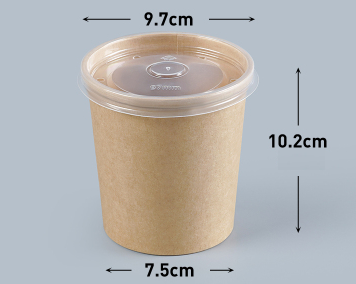熱賣（500套裝）一次性連蓋牛皮紙圓形打包碗(透明pp蓋）（規格：500ml）（尺寸：9.7cm*10.2cm*7.5cm）