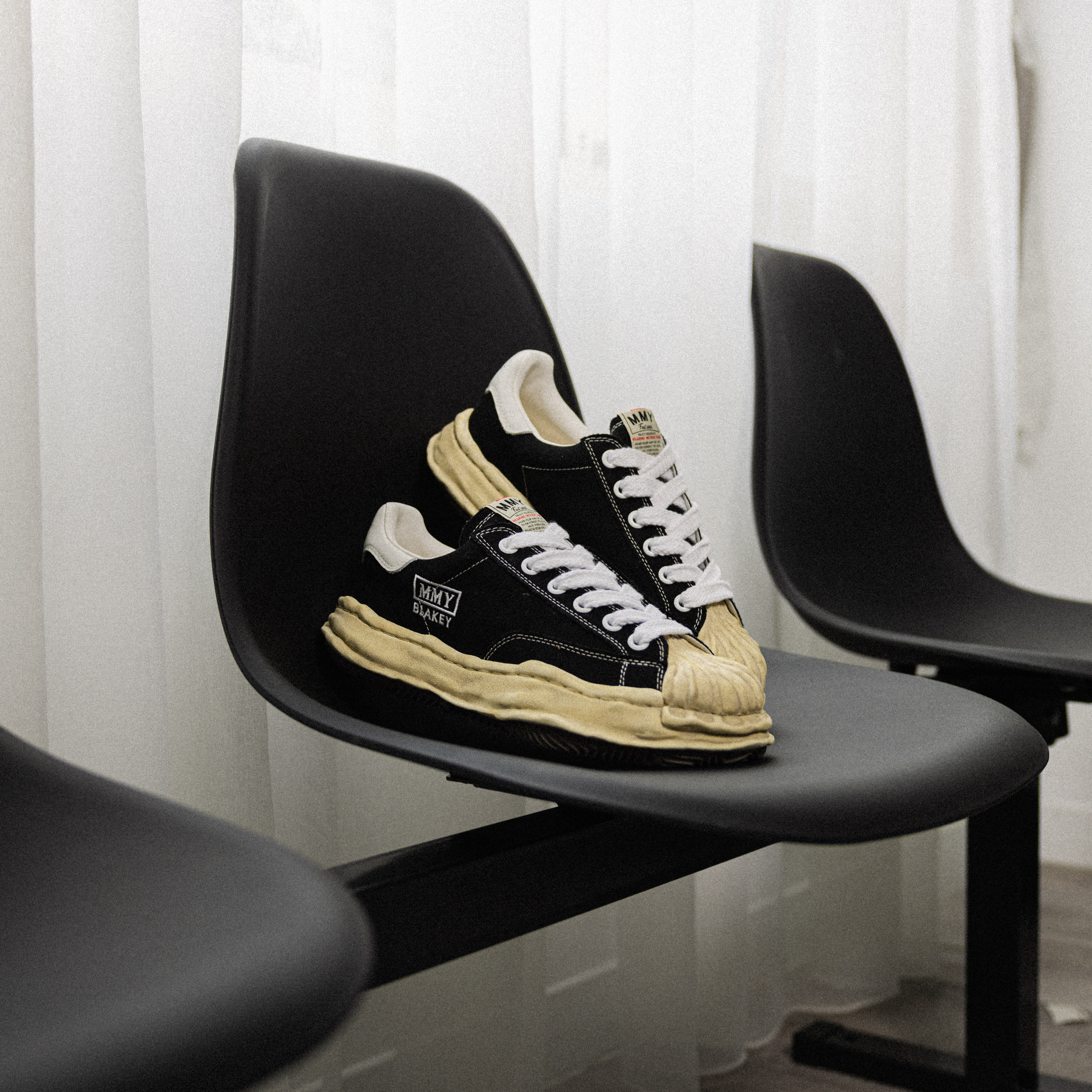 -(A7a)-MAISON MIHARA YASUHIRO BLAKEY "BLAKEY" VL OG SOLE CANVAS LOW-TOP SNEAKER MMY 三原康裕 溶解鞋 帆布低筒 貝殼頭 仿舊 髒髒鞋-A13FW728