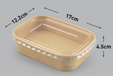 熱賣（50套裝）一次性牛皮紙餐盒（高透PET蓋）（規格：580ml）（尺寸：12.2cm*17cm*4.5cm）