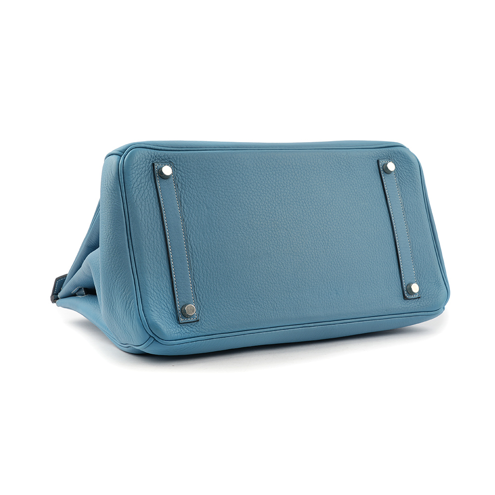 【HERMES】Birkin 35cm 銀釦牛皮手提包(藍色) HE12000251