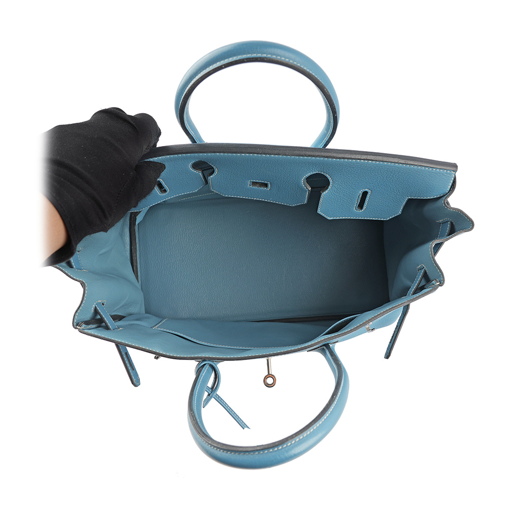 【HERMES】Birkin 35cm 銀釦牛皮手提包(藍色) HE12000251