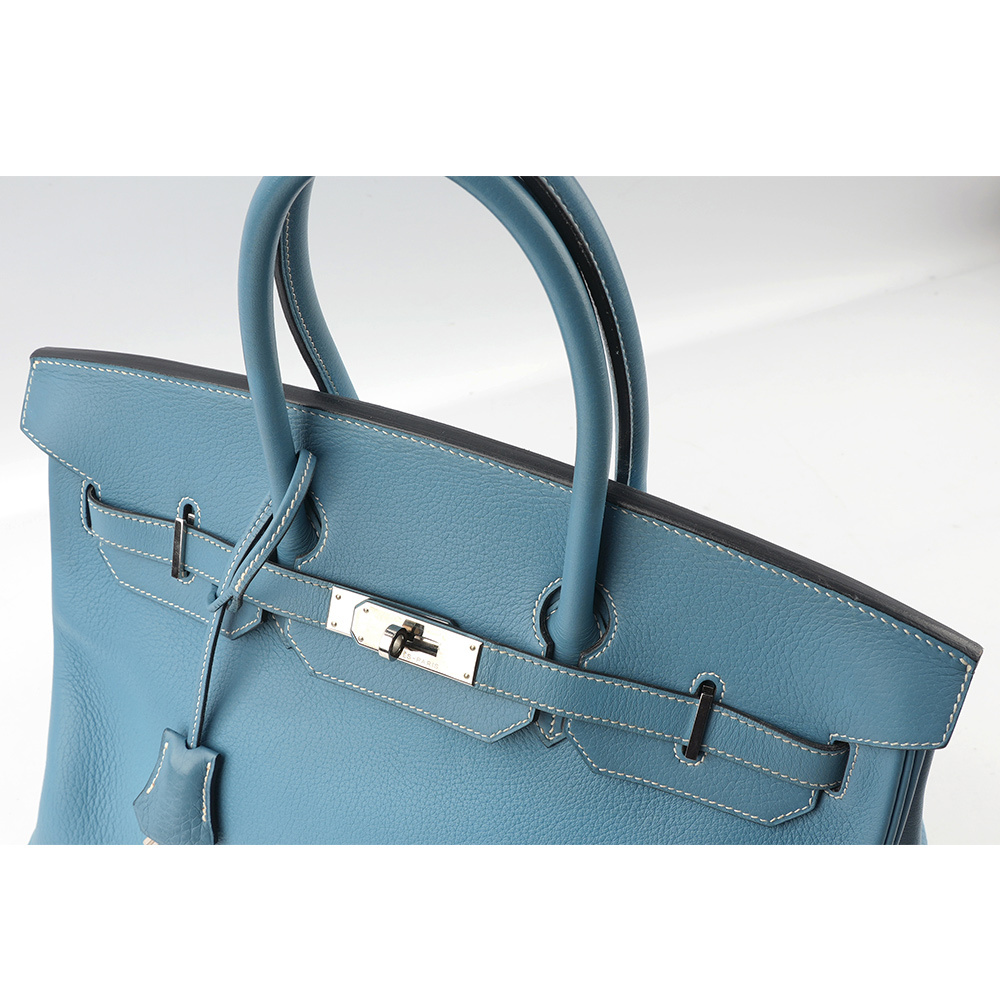 【HERMES】Birkin 35cm 銀釦牛皮手提包(藍色) HE12000251