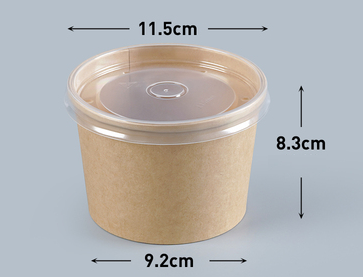 熱賣（500套裝）一次性連蓋牛皮紙圓形打包碗(透明pp蓋）（規格：590ml）（尺寸：11.5cm*8.3cm*9.2cm）