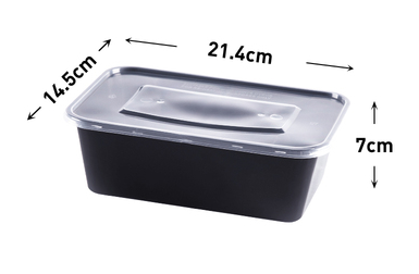 熱賣（150套裝）一次性長方形帶蓋外賣打包盒（黑色）（規格：1500ml）（尺寸：14.5cm*21.4cm*7cm）