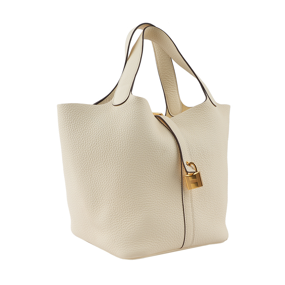【HERMES】Picotin Lock 22cm MM手提水桶包(奶油白) H060991CC I2