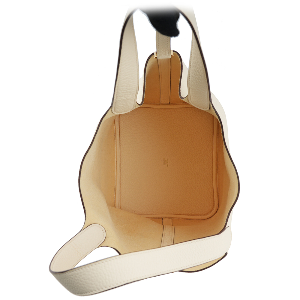 【HERMES】Picotin Lock 22cm MM手提水桶包(奶油白) H060991CC I2