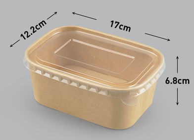 熱賣（50套裝）一次性牛皮紙餐盒（高透PET蓋）（規格：880ml）（尺寸：12.2cm*17cm*6.8cm）