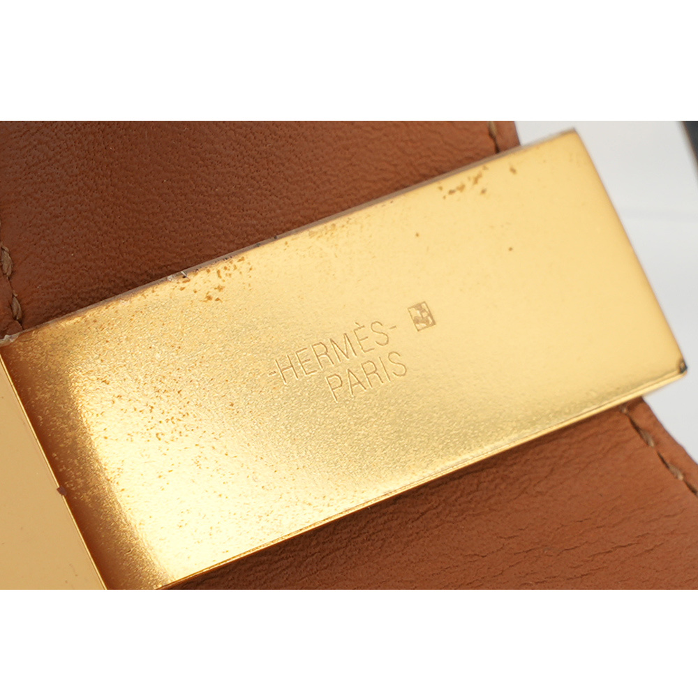 【HERMES】BOX皮 鉚釘金釦CDC手環 (S)(黑色) HE44000075