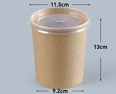 熱賣（500套裝）一次性連蓋牛皮紙圓形打包碗(透明pp蓋）（規格：980ml）（尺寸：11.5cm*13cm*9.2cm）