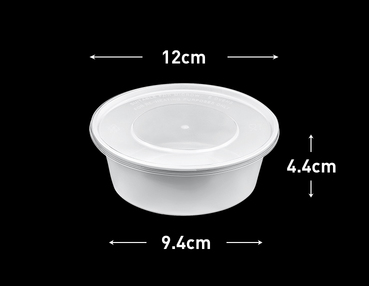 熱賣（450套裝）一次性帶蓋圓形速食打包盒(乳白色）（規格：300ml）（尺寸：12cm*4.4cm*9.4cm）