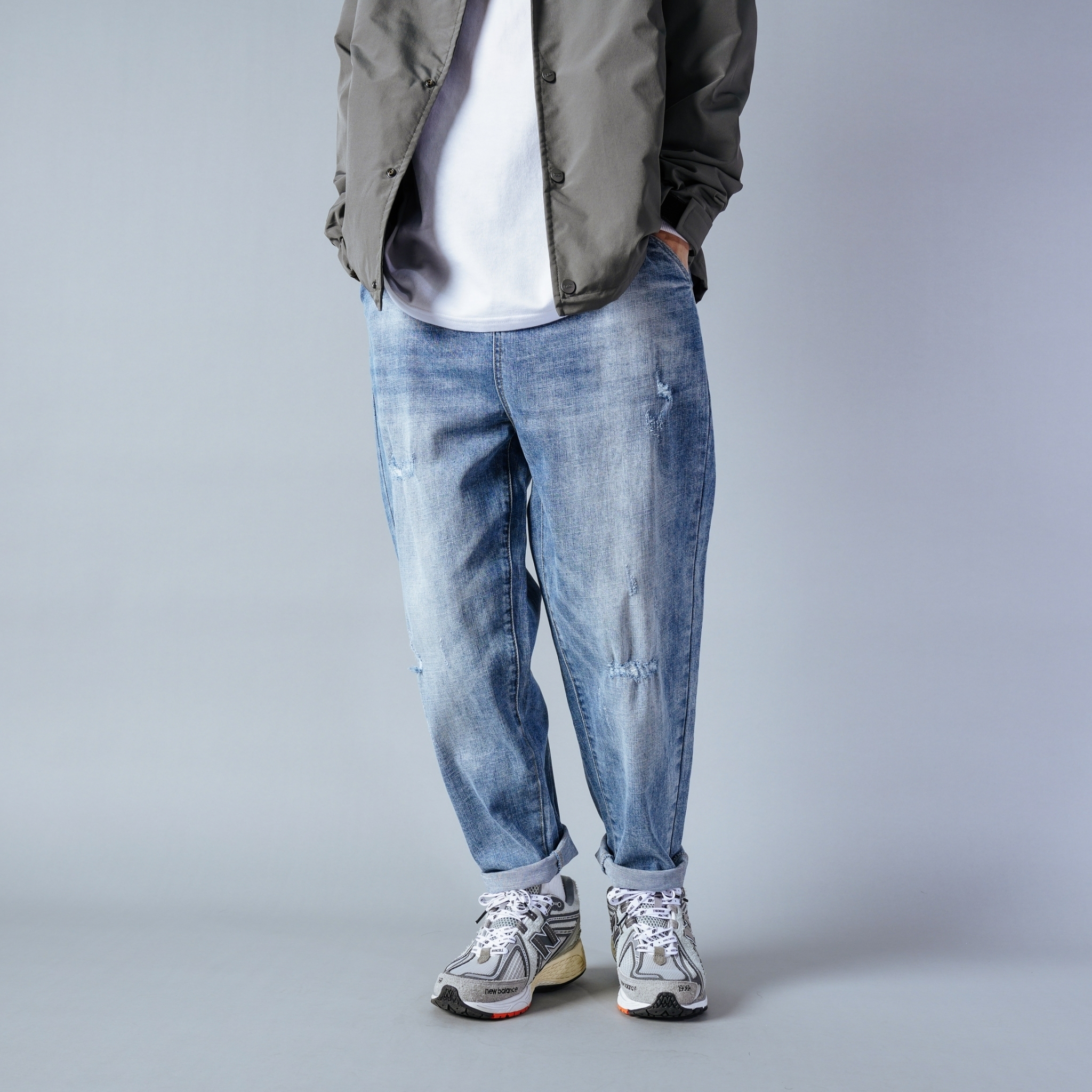 SBG 水洗彈力厚磅錐形牛仔褲 073