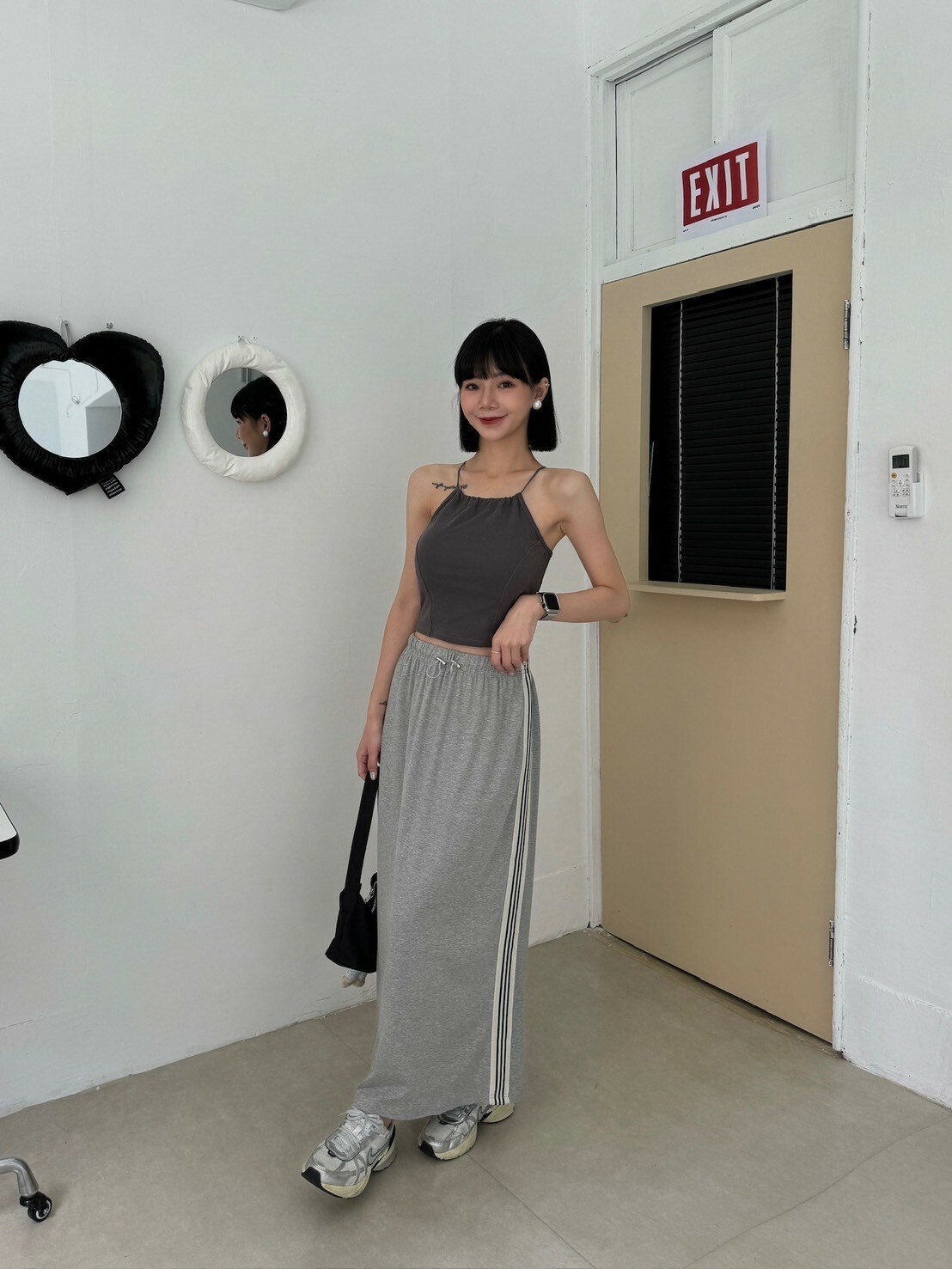 側邊條後開衩長裙