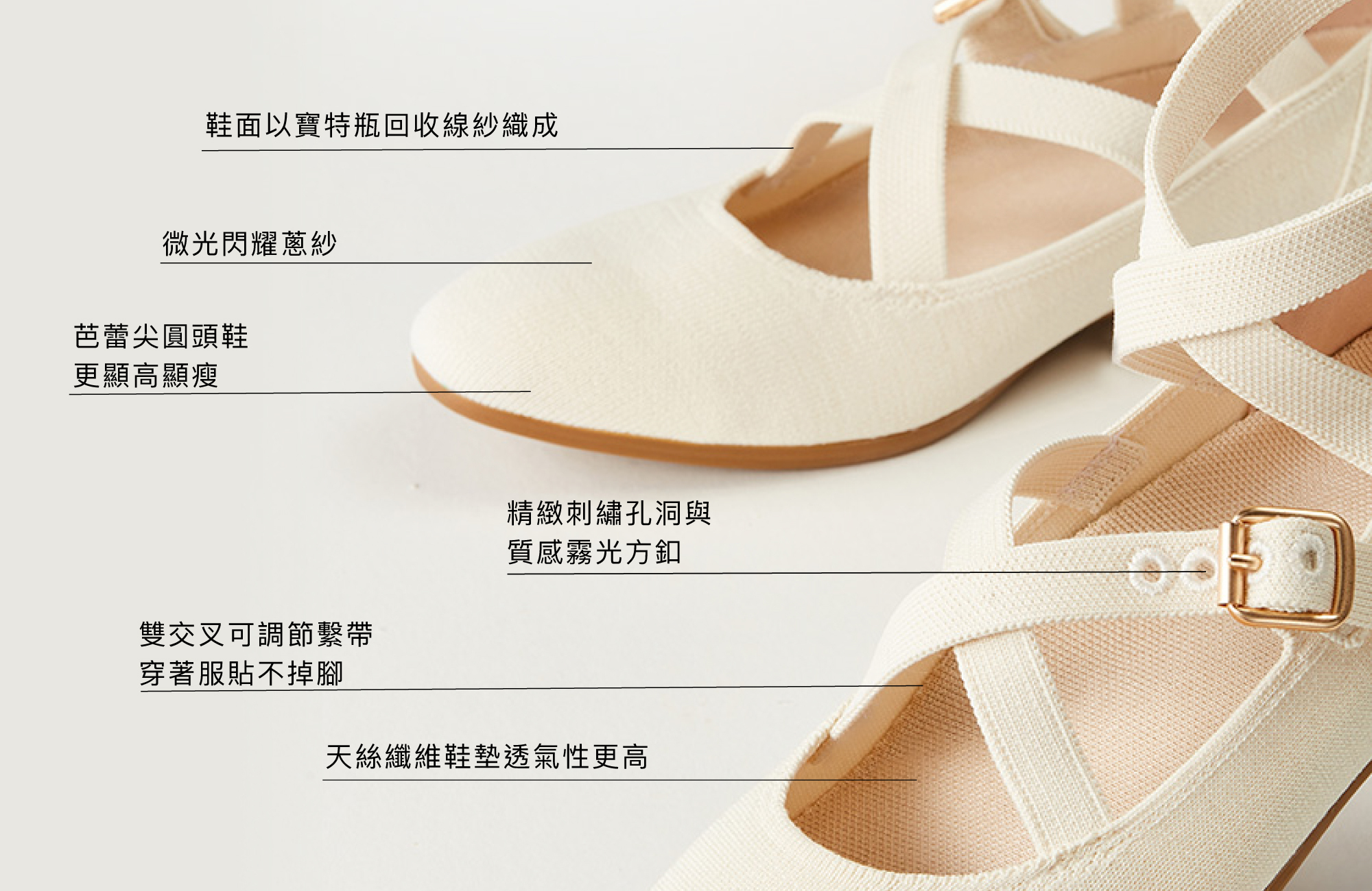 【お買得】 Flats Lolita Cream inooknit White| バレエ