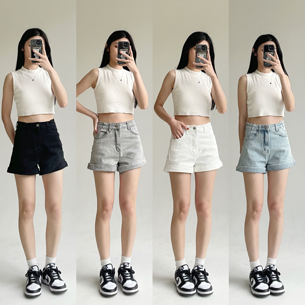 超彈🔥高腰A字反折牛仔短褲(4色/S-XL)