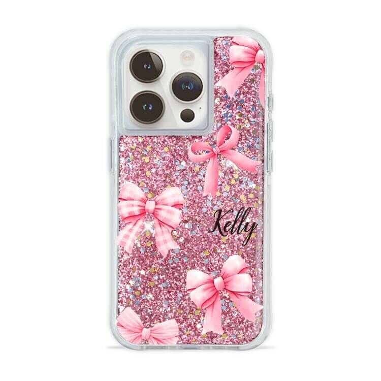 甜美韓風蝴蝶結 粉耀撞白殼 - (訂製名字) - iPhone 客製化手機殼