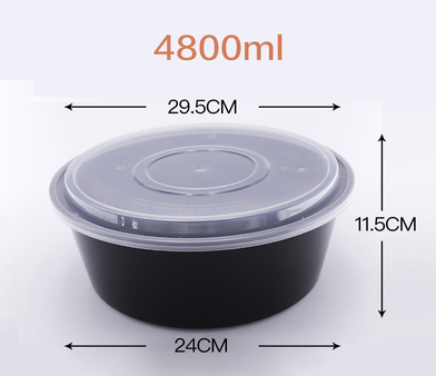 熱賣（60套裝）一次性圓形帶蓋大容量速食打包盒(黑色）（規格：4800ml）（尺寸：29.5cm*11.5cm*24cm）