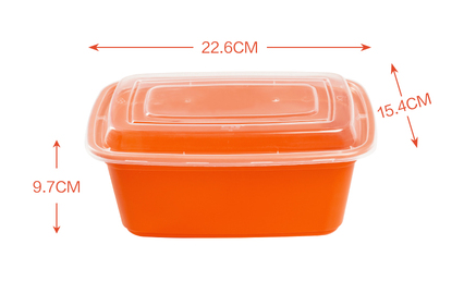 熱賣（150套裝）一次性方形帶蓋外賣打包餐盒（橙色）(容量：1750ml）（尺寸：22.6cm*15.4cm*9.7cm）
