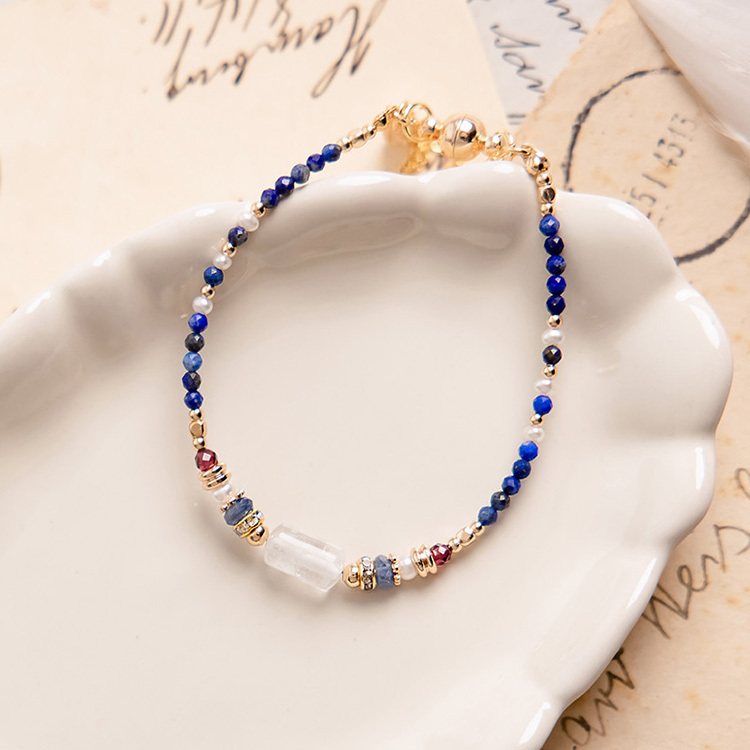 九月誕生石 • 龍膽花 • 愛上憂傷的你 – 青金白水晶 – 手鍊