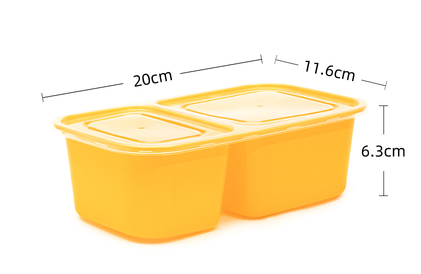 熱賣（150套裝）一次性方形帶蓋外賣打包盒（黃色-雙格）（規格：1000ml）（尺寸：20cm*11.6cm*6.3cm）