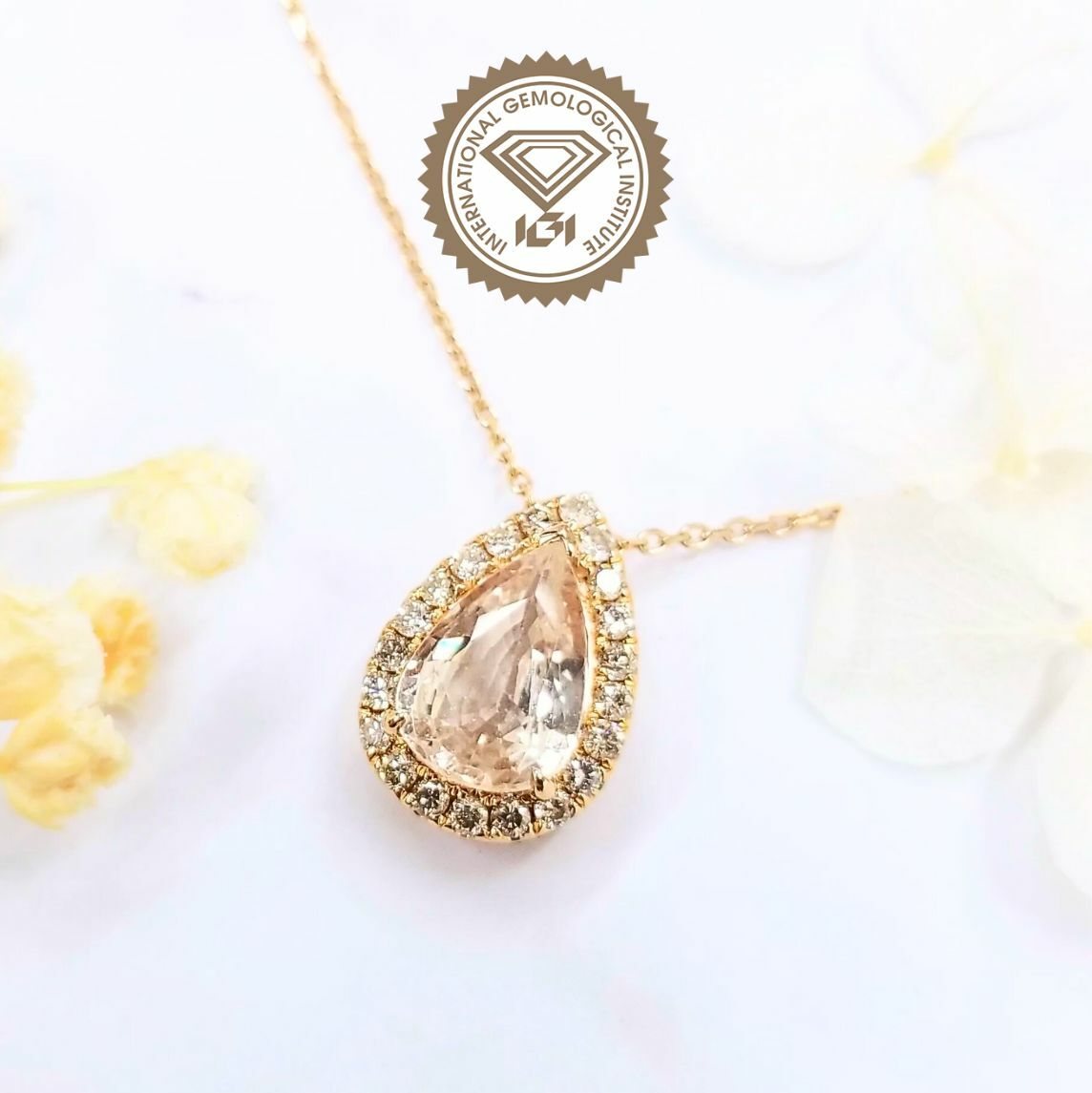 18K Rose Gold 2.18ct Sapphire and Diamond Pendent